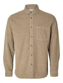 Koszule męskie - SELECTED HOMME Koszula sztruksowa "Dan" - Regular fit - w kolorze jasnobrązowym - grafika 1