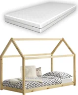 Łóżka dla dzieci i młodzieży - Łóżko dziecięce z materacem ortopedycznym 70x140 cm dom łóżko drewniane dom design drewno sosnowe drewno naturalne z materacem z zimnej pianki Oeko-Tex Standard 100 [en.casa] - miniaturka - grafika 1