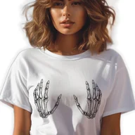 Zestawy upominkowe - BIAŁA KOSZULKA DAMSKA Krótki Rękaw DŁONIE SZKIELETA Nipples Cover Rozm S - miniaturka - grafika 1