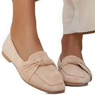 Mokasyny damskie - Buty Mokasyny Stylowe Modne Eleganckie Damskie Zamszowe Exma Beżowe 37 - miniaturka - grafika 1