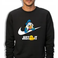 Bluzy męskie - Bluza Dresowa Męska Czarna JUST DUCK IT Swoosh Sportowe Wzory Rozmiar S - miniaturka - grafika 1