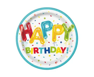 Talerzyki Papierowe Happy Birthday, 23 cm, 8 Szt. (Plastic-Free) - Dekoracje i nakrycia stołu na imprezę - miniaturka - grafika 1