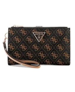 GUESS Damski portfel Laurel Ii z podwójnym zamkiem błyskawicznym, jeden rozmiar, Brązowe logo, Rozmiar Uniwersalny - Portfele - miniaturka - grafika 1