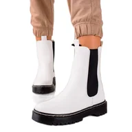 Botki damskie - S. BARSKI Wysokie Sztyblety Na Platformie S.BARSKI białe - miniaturka - grafika 1