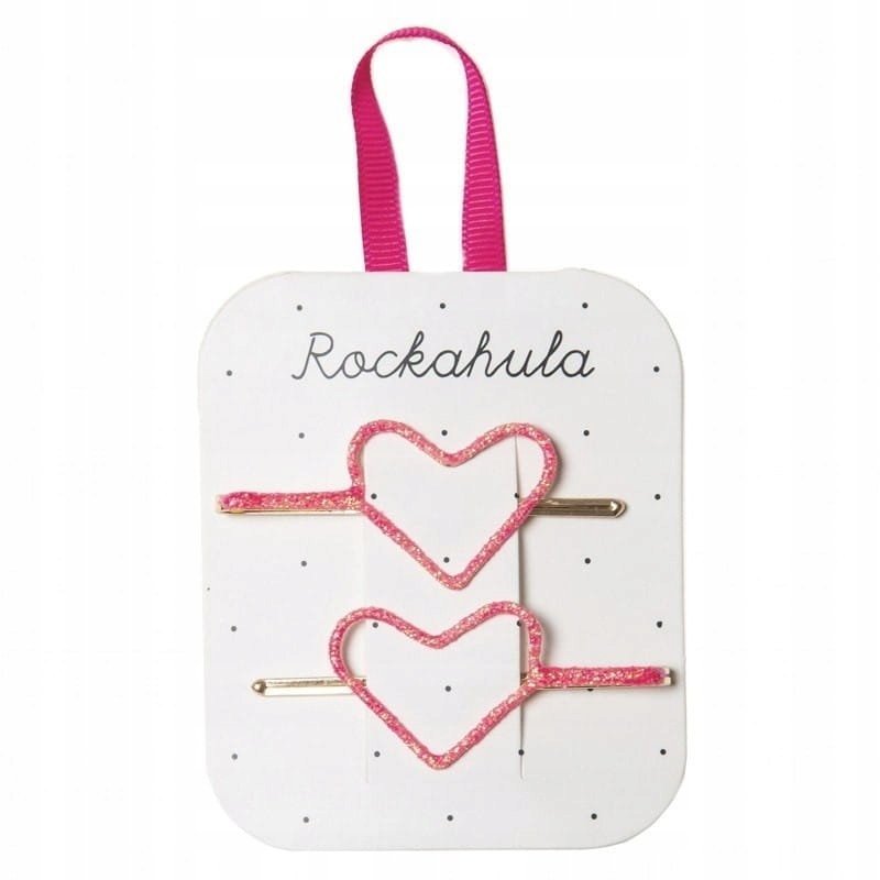 Wsuwki do włosów Rockahula Kids Glitter Heart Neon Pink z błyszczącym sercem