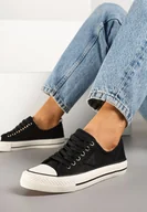 Trampki damskie - Czarne Klasyczne Trampki z Ażurową Cholewką Volirae - miniaturka - grafika 1