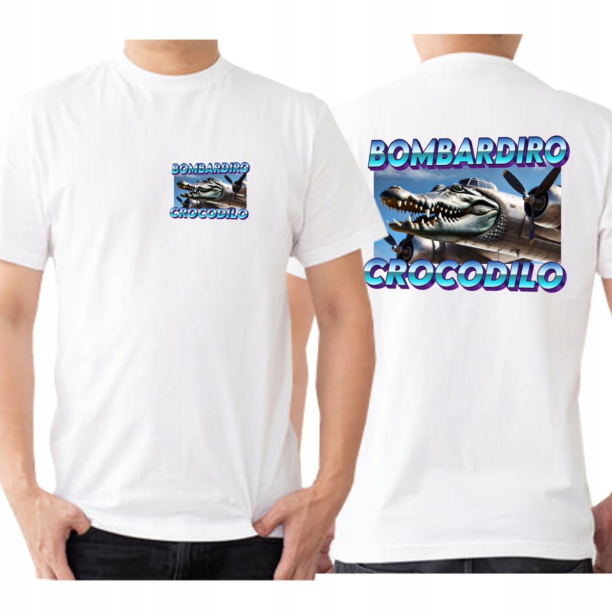 KOSZULKA MĘSKA MEMY ŚMIESZNA BOMBARDIRO CROCODILO NADRUK PRZÓD TYŁ S 3472