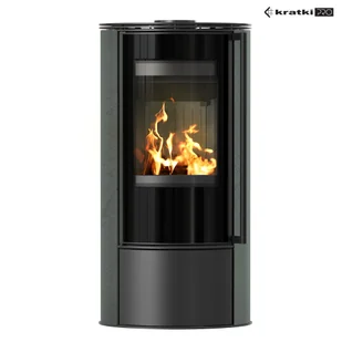 Piec stalowy ERIK Ø 150 5,5 kW ozdobna ceramika SERPENTINO czarny domykanie - Piece wolnostojące - miniaturka - grafika 1