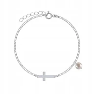 Bransoletki - Bransoletka Srebrna Krzyżyk Perła Srebro 925 Prezent ŻYCZENIA GRATIS - miniaturka - grafika 1