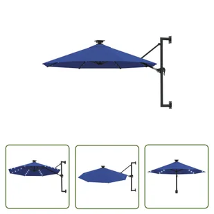 The Living Store Parasol ogrodowy z LED - ścienny - 300 cm - niebieski - Parasol Ogrodowy - Parasole ogrodowe - miniaturka - grafika 1