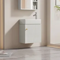 Szafki łazienkowe - Szafka łazienkowa z pojedynczą umywalką, szafka dolna z umywalką ceramiczną - 46 x 26 x 56 cm - drewno MDF - kolor biały - miniaturka - grafika 1