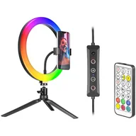 Lampy studyjne - TRACER Lampa pierścieniowa TRACER RGB RING 26cm ze statywem - miniaturka - grafika 1