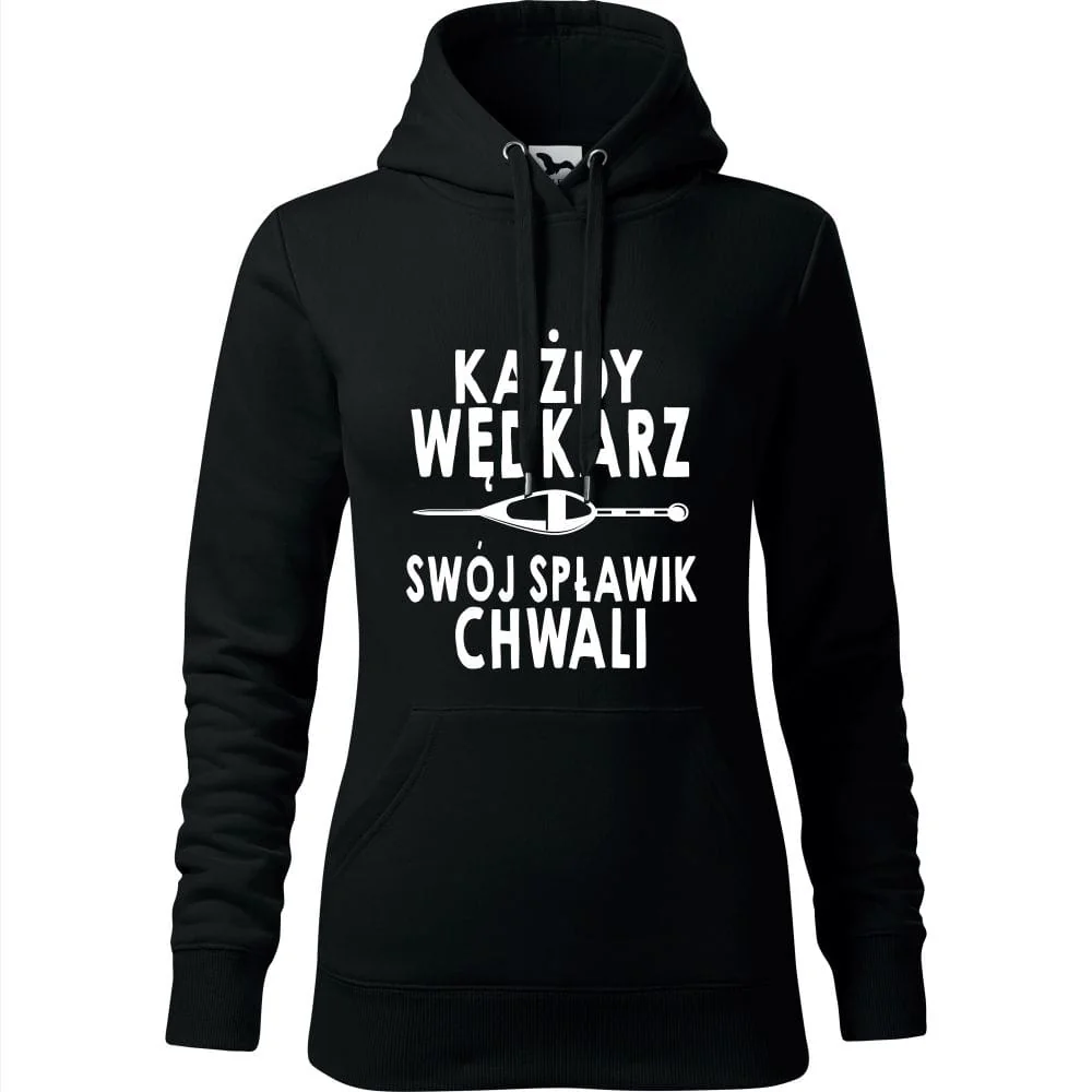 Damska Bluza Z Kapturem - Każdy Wędkarz Swój Spławik Chwali Czarny Xl