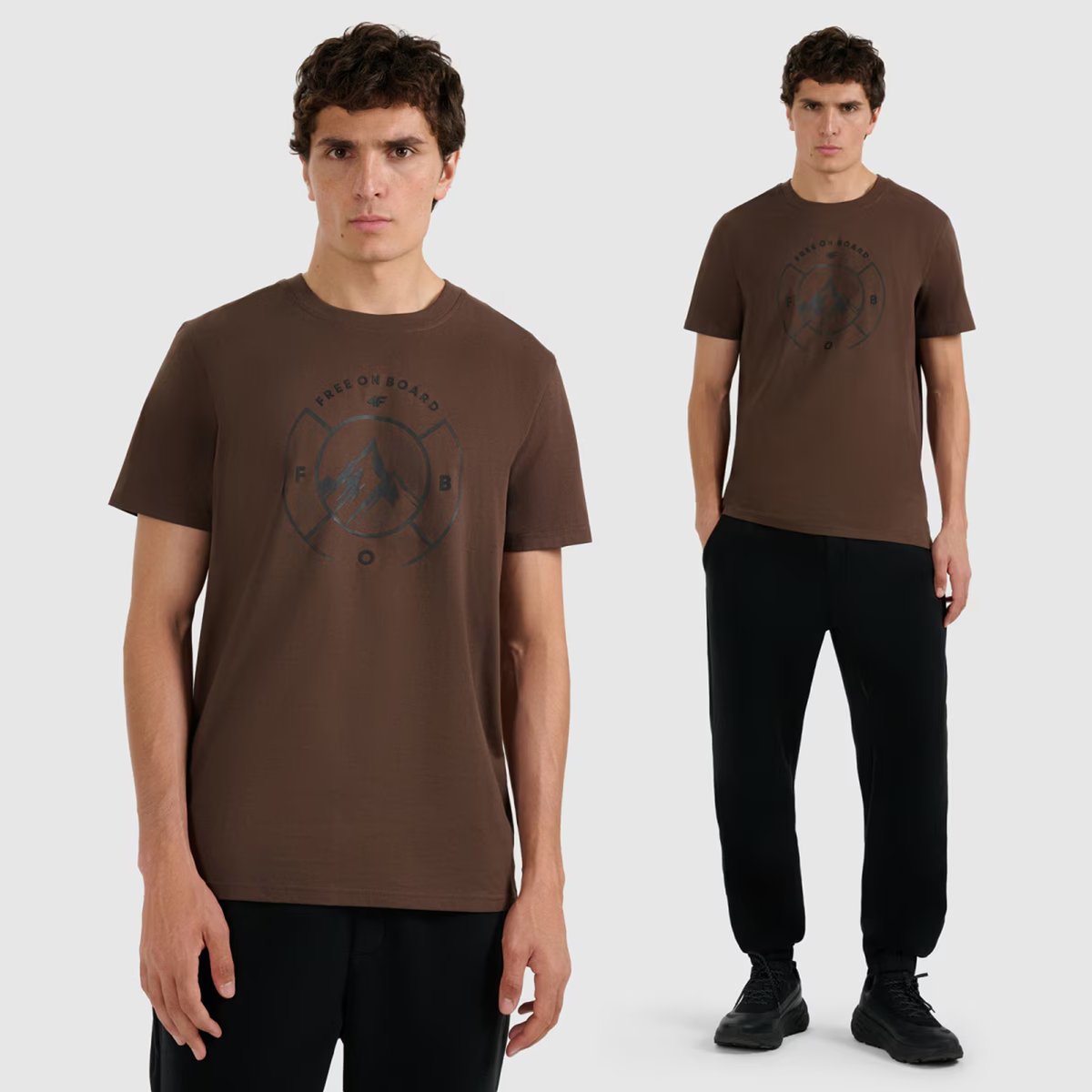 Koszulka Męska 4F T-shirt Z Nadrukiem Regular Brązowa 4FWAW25TTSHM3138 Brązowy XXL