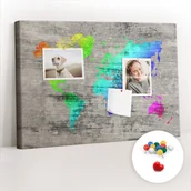 Tablice i flipcharty - Szkolna Tablica korkowa 60x40 cm, Kolorowe Pinezki, wzór Mapa świata - miniaturka - grafika 1