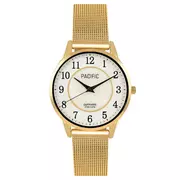 Zegarki damskie - Złoty damski zegarek z bransoletką mesh PACIFIC S6026-05 - miniaturka - grafika 1