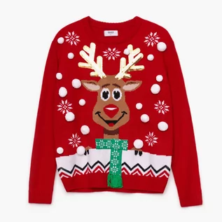 Swetry damskie - Cropp - Świąteczny sweter z aplikacją - Czerwony - grafika 1