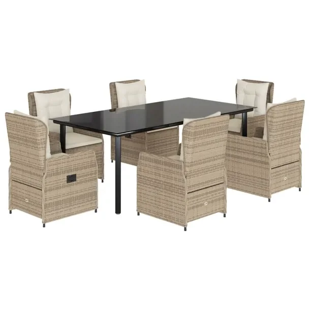 Zestaw Mebli Ogrodowych Rattan PE i Stal, Stół 200x100x74 cm, Krzesła Be