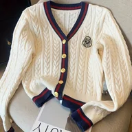 Swetry damskie - TEMU Elegancki damski kardigan z dekoltem w serek - Kolorowy sweter zapinany na guziki z długim rękawem, prążkowanymi mankietami i złotymi guzikami, - miniaturka - grafika 1