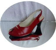 Sandały damskie - SKÓRA sandał CZERWONY OBCAS 40 - miniaturka - grafika 1