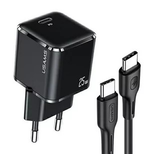 USAMS Ład. siec. 1xUSB-C T42 mini 25W Super SI PD3.0 Fast Charging +kabel U43 USB-C/USB-C czarny/black YJXLOGTC01 (USAMS-YJ) - Ładowarki do telefonów - miniaturka - grafika 1