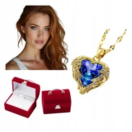 Naszyjniki - NASZYJNIK SERCE KRYSZTAŁOWE ZŁOTY NIEBIESKI PREZENT ŚLUB URODZINY IMIENINY - miniaturka - grafika 1