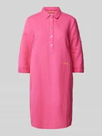 Sukienki - Sukienka lniana o długości do kolan z wyhaftowanym logo - miniaturka - grafika 1