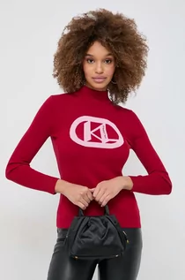 Swetry damskie - Karl Lagerfeld sweter damski kolor czerwony lekki z półgolfem - grafika 1