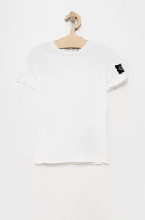 Koszulki dla dziewczynek - Calvin Klein Jeans T-shirt bawełniany dziecięcy kolor biały gładki - grafika 1