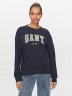 Bluzy damskie - Gant Bluza Rel Logo C-Neck 4200725 Granatowy Relaxed Fit - miniaturka - grafika 1