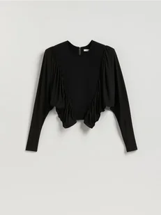 Reserved - Bluzka z poduszkami na ramionach - czarny - Bluzki damskie - miniaturka - grafika 1