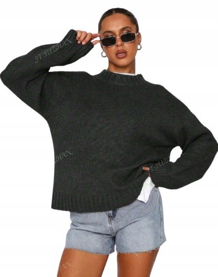 SHEIN CZARNY SWETER DAMSKI LUŹNY Z DŁUGIM RĘKAWEM S 1AD