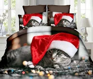 Pościel - Pościel 3D - Świąteczny kot - 160x200 cm - 3 części - miniaturka - grafika 1