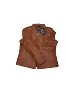 Kurtki damskie - Skórzana kurtka damska brązowa REAL LEATHER XL - miniaturka - grafika 1