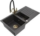 Zlewozmywaki z baterią - Mexen Matias zlewozmywak granitowy 1,5-komorowy z ociekaczem i baterią kuchenną Duo, czarny nakrapiany - 6502-76-671701-57-G - miniaturka - grafika 1
