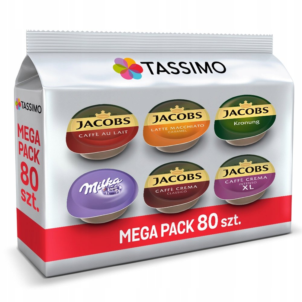 Kapsułki Tassimo Jacobs Megapack 82 kawy mix, 5+1 opakowanie Gratis!