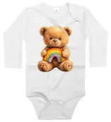 Body dla niemowląt - Body dziecięce Brązowy Wesoły Miś Z Tęczą Na Kolanach Dzień Misia 74/80 - miniaturka - grafika 1