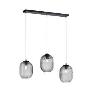 Paul Neuhaus Lampa wisząca Art Deco czarna z przydymionym szkłem 3 światła - Chris - Lampy sufitowe - miniaturka - grafika 1