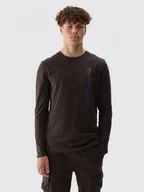 Koszulki sportowe męskie - Męski longsleeve z nadrukiem 4F 4FWAW24TLONM316 - brązowy - miniaturka - grafika 1