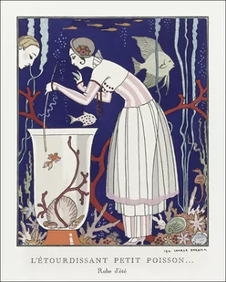 Costumes Parisiens, no.21: Robe de drap blanc from Journal des Dames et des Modes, George Barbier - plakat 21x29,7 cm - Plakaty - miniaturka - grafika 1