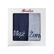 Ręczniki - Ręczniki Miss Lucy zestaw 2 sztuki Mąż Żona 70 x 140 cm ciemnoniebieski + jasnoniebieski - miniaturka - grafika 1