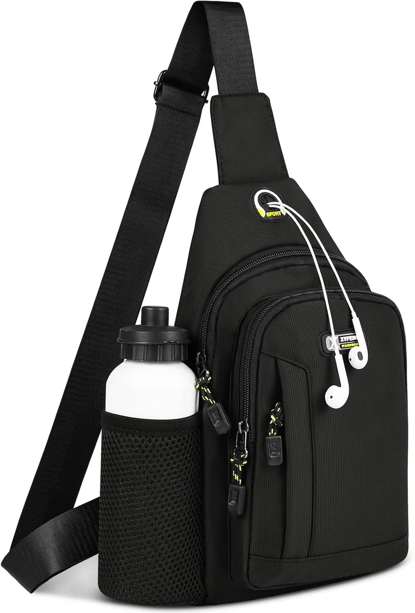 PLECAK CROSSBODY MĘSKI TORBA ANTYKRADZIEŻOWA NA RAMIĘ SPORTOWA KIESZENIE NIEBIESKI CZARNY