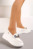 Półbuty damskie - Białe Półbuty Mokasyny na Grubej Podeszwie z Błyszczącymi Aplikacjami Quinnmarie - miniaturka - grafika 1