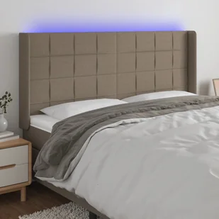 vidaXL Zagłówek do łóżka z LED, taupe, 183x16x118/128 cm, tkanina - Inne meble do sypialni - miniaturka - grafika 1
