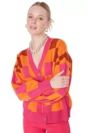 Swetry damskie - Trendyol Damski design luźny standardowy kardigan z dekoltem w serek, Czerwony, S - miniaturka - grafika 1