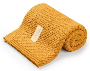 MEMI Bawełniany kocyk warkocz 80x100 mustard, MEMI 32486-uniw - Koce i narzuty dla dzieci - miniaturka - grafika 1