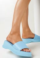 Klapki i japonki damskie - Niebieskie Klapki na Platformie z Szerokim Paskiem Selethea - miniaturka - grafika 1