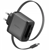 Ładowarki do telefonów - Ładowarka Energea Ładowarka sieciowa Ampcharge Arc 65 USB-A/USB-C + zwijany kabel USB-C PD/PPS/QC3.0 GaN gunmetal - miniaturka - grafika 1