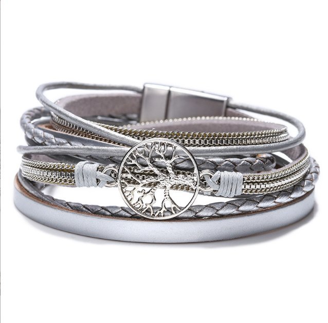 Damska Bransoletka Boho z Drzewem Życia i Perłą