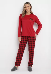 Piżamy damskie - Czerwony 2-częściowy Komplet Piżamowy z Koszulką i Spodniami Linnes - grafika 1